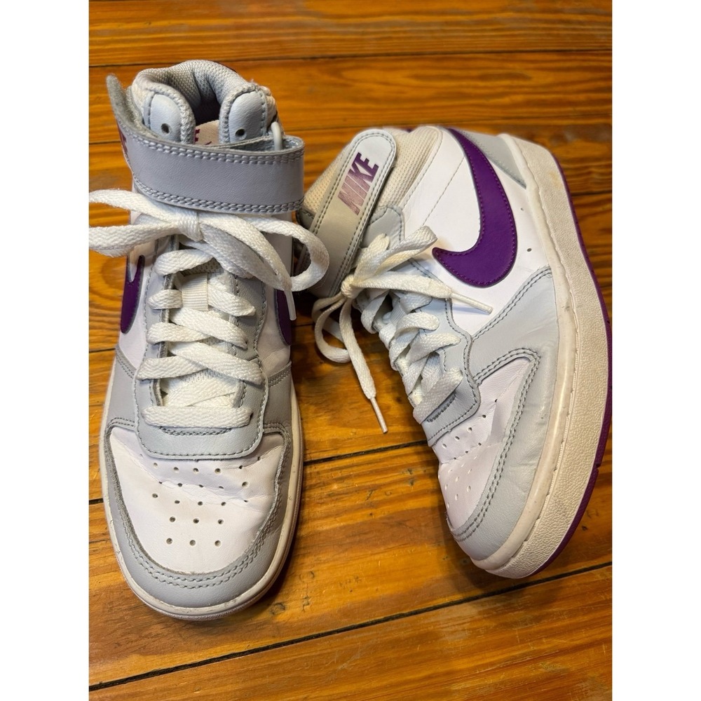 Nike Court Borough 2 Mid Pure Platinum Vivid‎ Purple Youth Size 4.5